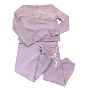 2 Piece Aeropostale NEW Women Fleece Sweatsuit Large AERO Original Purple Silver